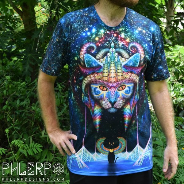 Neferkiti psychedelic cat tshirt space cat all over print